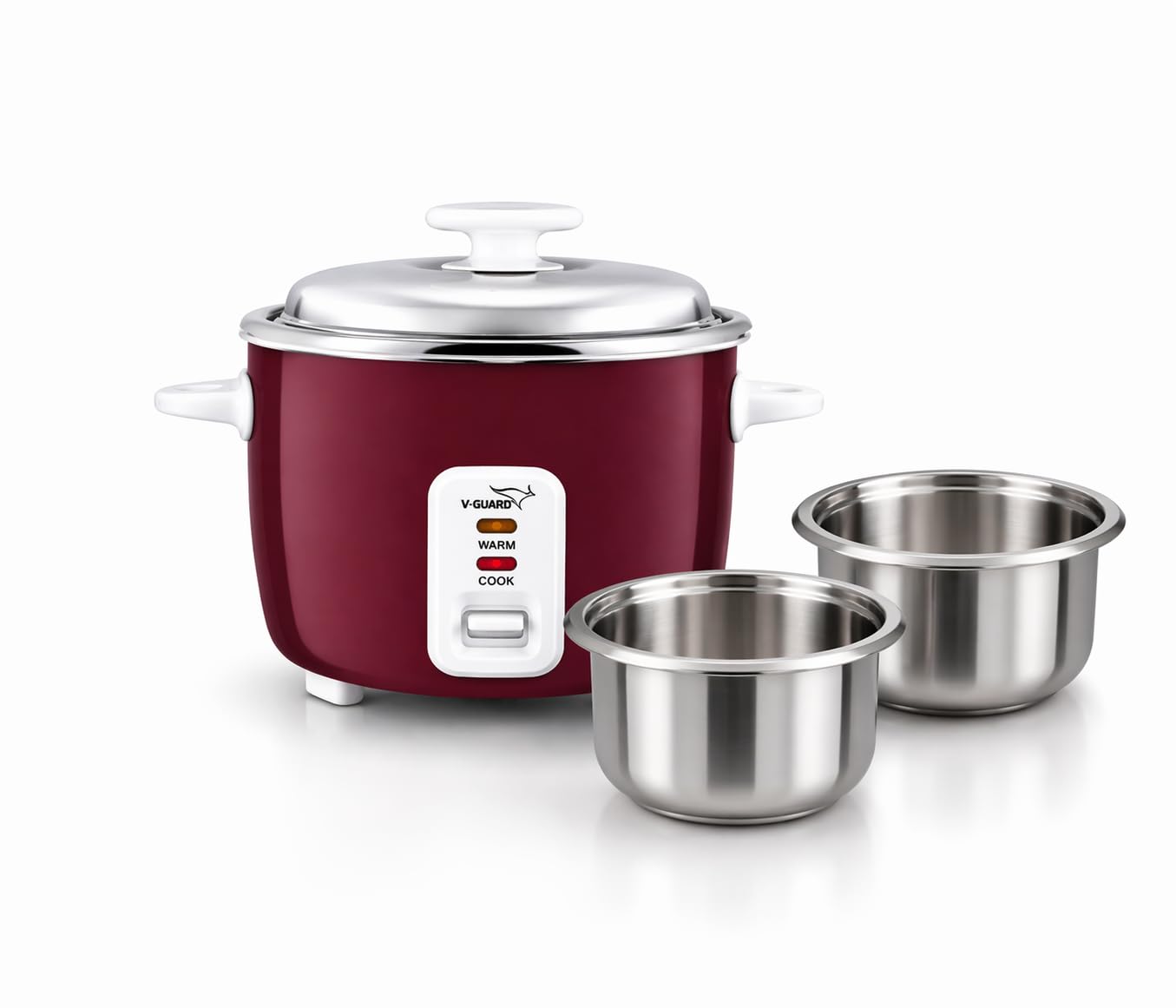 V-Guard Rice Cooker With Double SS Pot,1.0 Litres|2 Stainless Steel Cooking Pot|Stainless Steel Lid|400 Watts 5-Year Heating Plate & 2-Year Product Coverage| Keep Warm Function |Measuring Cup|Spatula|-image-24