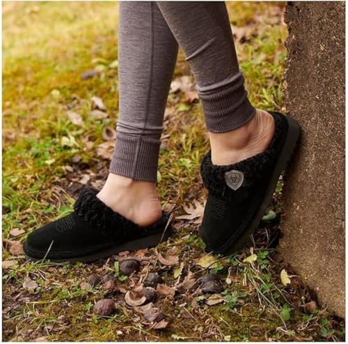 Image of ARIAT Women's Jackie Square Toe Warm Soft Genuine Suede Leather Indoor Outdoor Slippers with Plush Collar