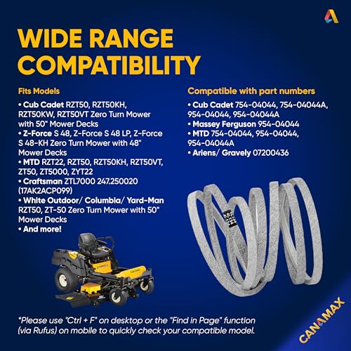 Image of 954-04044A 754-04044 Mower Deck Belt - Compatible with MTD Cub Cadet RZT50 ZT50 ZT5000 ZYT22 Craftsman ZTL7000 Troy Bilt Mustang 50 Zero Turn Mowers | Aramid Cord | 1 /2 inch x 134 inch