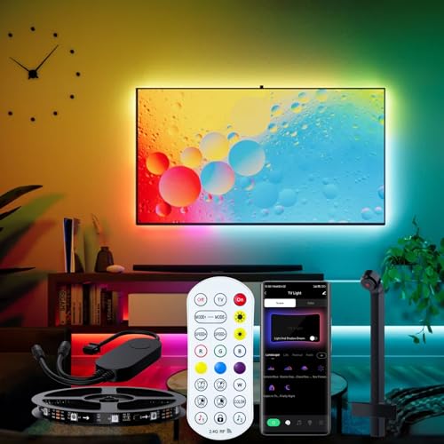 MIWATT TV LED Lights 3.8M, cambia en sincronía con la pantalla de TV con sensor AR, sincronización de música, RGB Smart Control App, tira de LED para televisores de 55-65 pulgadas PC