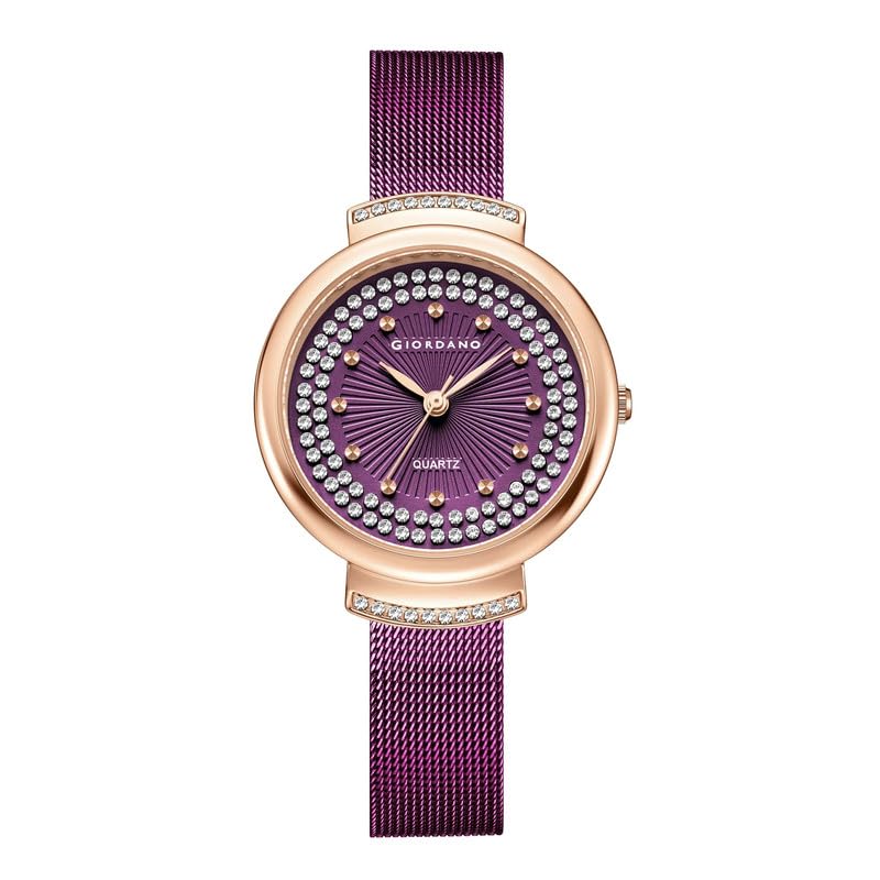 giordano Luxury Rose Gold Analog Watch for Women – Crystal Embellished Dial, Mesh Strap, Quartz Movement – Elegant Timepiece-picture-3