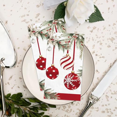 TAJWE 100 Count Christmas Disposable Napkins Ornament Xmas Paper Cocktail Napkins Winter Holiday Decorative Lunch Dinner Guest Hand Towels for Kitchen Bathroom Party Supplies 4.3x7.8 – Image 3