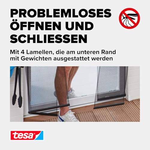 tesa Insect Stop Lamellentür STANDARD Fliegenvorhang - 4-teiliger Insektenschutz Vorhang - Moskitonetz für Türen - ohne Bohren, mit Klettverschluss - 95 x 220 cm - anthrazit