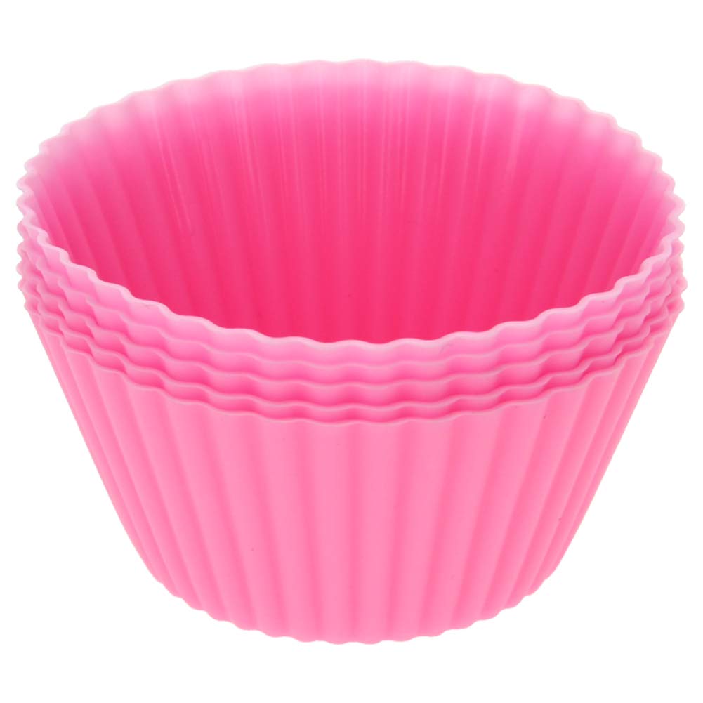 Utoolmart Silicone Baking Cups, Pink Reusable Silicone Baking Cups, Non-Stick Cake Molds Set for Party Halloween Christmas Bakery Molds Supplies, 5 Pcs