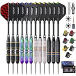 Turnart 12 Pack Steel Tip Darts Set with Case, Professional 22/24 Grams Metal Dart Set Aluminum Shafts Extra 9 Flights