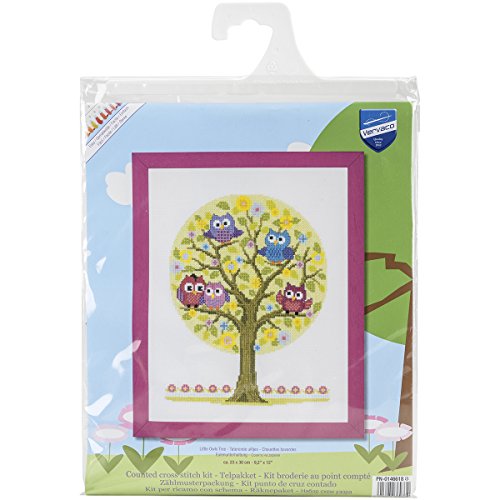 Vervaco Little Owls Tree on Aida Counted Cross Stitch Kit, 9" by 11.75"