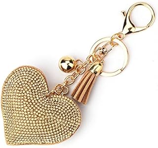 LCHULLE Bling Glitter Keychain Crystal Rhinestone Love Heart Design Key Ring Super Fashonable Keyring Charm Pendant Purse Bag Durable Metal Key Holder Jewellery Key Buckle for Women Girl