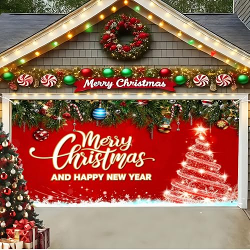 Image of Christmas Garage Door Decorations 6 x 13 ft, Merry Xmas Cover