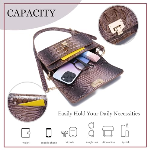 Image of Makcr Joacbv Small Crocodile Crossbody Cell Phone Purse for women Vegan Leather Clutch Wallet with Leather Shoulder Strap | Small