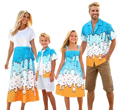 Image of Cromoncent Matching Hawaiian Outfits for Family, Dad and Son Matching Luau Beach Tropical Shirts Mommy Daughter Tropical Sets