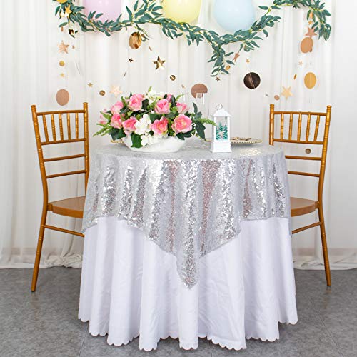 50''X50'' Square Silver Sequin Tablecloth Select Your Color & Size Can Be Available ! Sequin Overlays, Runners, Gatsby Wedding, Glam Wedding Decor, Vintage Weddings #TOP6