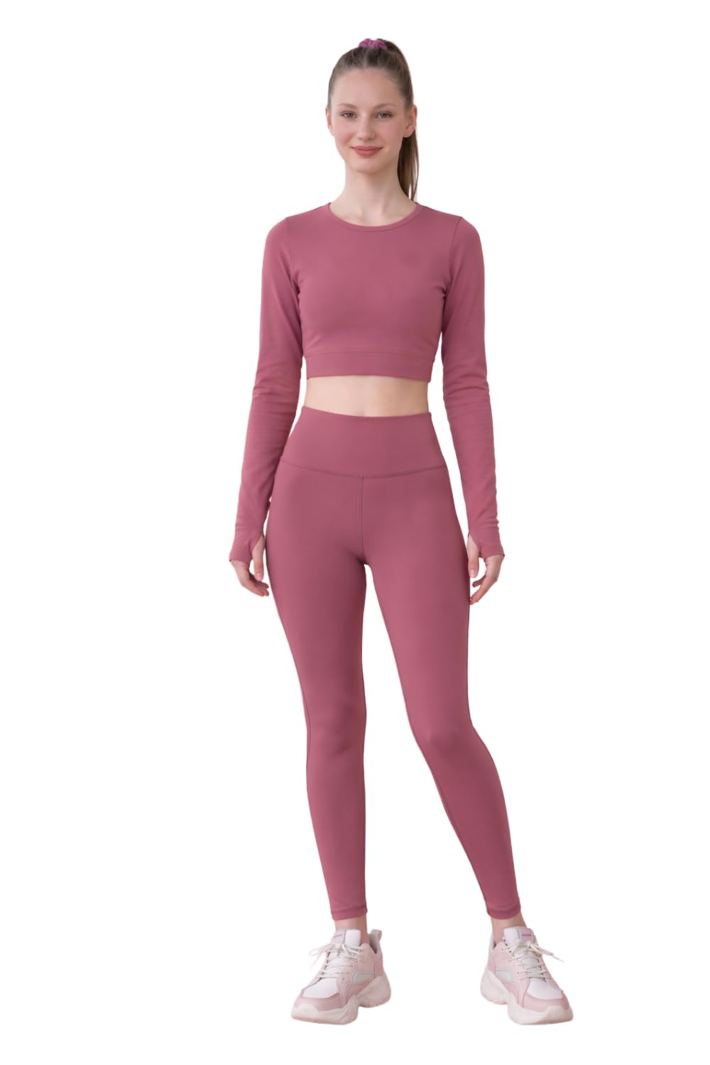 poojaran saree Women's Co-Ord Set for Women | Long Sleeve Crop Top with Thumb Hole & High Waist Leggings | Gym Wear Set for Women | Yoga Tracksuit | Workout Activewear Set-picture-34