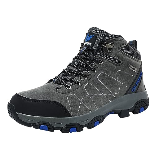 Zapatos de trekking para hombre, impermeables, zapatillas de senderismo, zapatos de montaña, senderismo, trekking, exteriores, pies anchos, antideslizantes, botas de senderismo, 011 gris, 43 EU