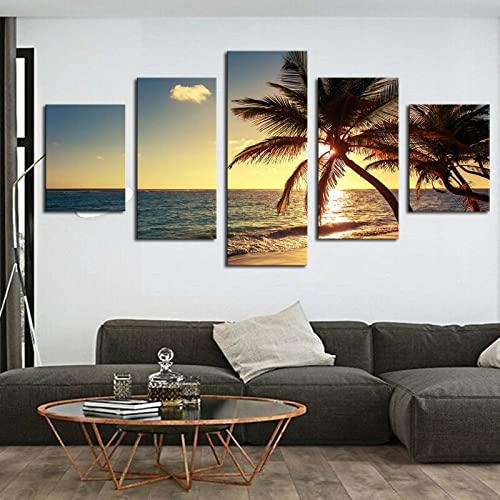 Poster mural xxl coucher de soleil ocean paysage marin decoration murale 5 pieces
