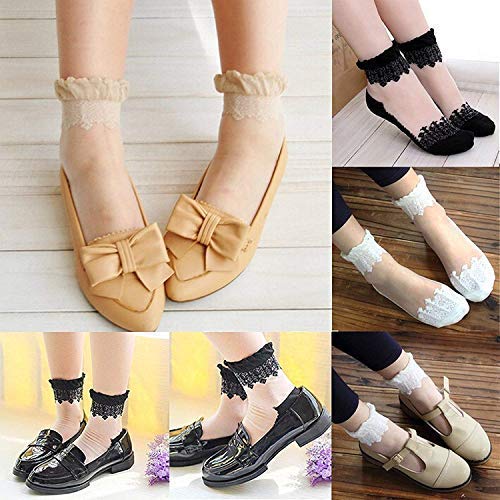 Image of Ultra Thin Transparent Net Crystal Elastic Ankle Socks with Little Flowers Women /Girls