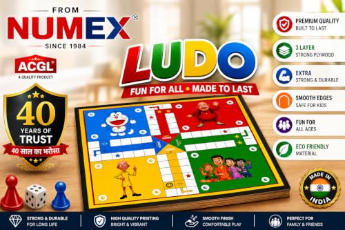 Image of Wooden Ludo & Snakes and Ladders Board Game | 12 x 12 Inch Large Multicolour 2-in-1 Indoor Family Game for Kids & Adults | Made in India