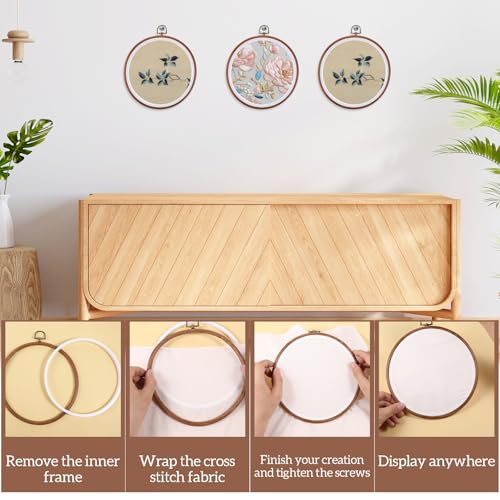 6 PCS Embroidery Hoops Bulk 8 Inch Cross Stitch Hoop Wood Embroidery Hoop Frame, Wooden Circle Ring for Crossstitch Sewing Art Craft DIY Needlepoint Projects - Image 5