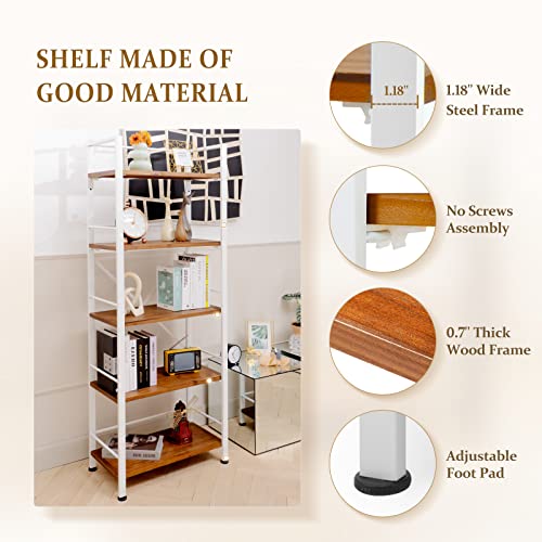 Crofy 5 Tier White Bookshelf, Real Wood Bookshelf Simply Assembled In 10 Minutes, Metal Book Shelf For Storage, Bookcase For Office Organization And Storage, 12.6 D X 23.62 W X 64.17 H Inches #TOP3