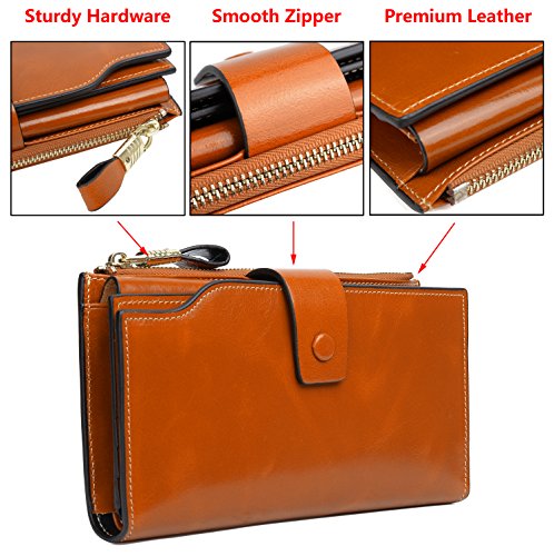 Image of YALUXE Women's RFID Real Leather Wallet with 21 Card Slots Phone Pocket