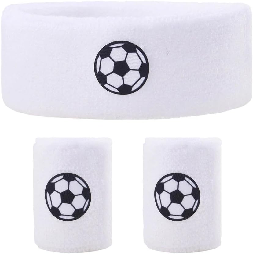Sports Sweatbands Headband Set for Boys Girls Soccer Game Day Wristbands Workout Hairbands for Teens Terry Cloth Wrist Bands