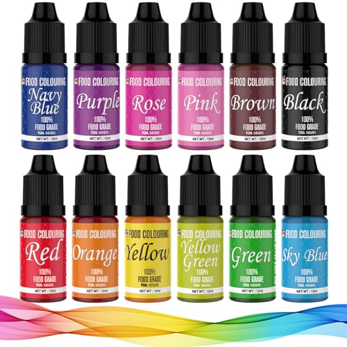 FANKOO Lebensmittelfarbe, 12 Farben x 12ml Hochkonzentriert Lebensmittelfarbe Flüssig. Farben Set, zum Färben von Teig, Getränken, Aromen, Seifen, Slime. Tortendeko, Backzubehör