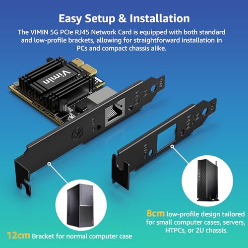 Image of 5G Base-T PCIe Network Card with RTL8126, VIMIN 5 Gigabit Network Card RJ45 Port, PCI Express Ethernet Adapter for Windows10 /11, Vmware and Linux, Support WOL, for PCle x4, x8, x16