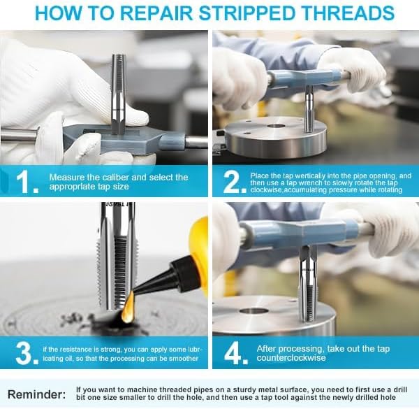 5Pieces NPT Pipe Tap Set, 1/8", 3/4", 1/2", 3/8", 1/4" Precision Carbon Steel NPT Tap Set, for Clean Accurate Threads, Assorted Plumbers Mechanics DIY Thread Cutting Tools