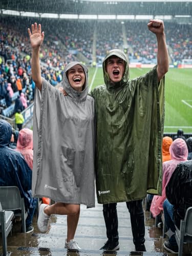 Image of PTEROMY Hooded Rain Poncho for Adult, Waterproof Lightweight Unisex Raincoat for Hiking Camping Emergency