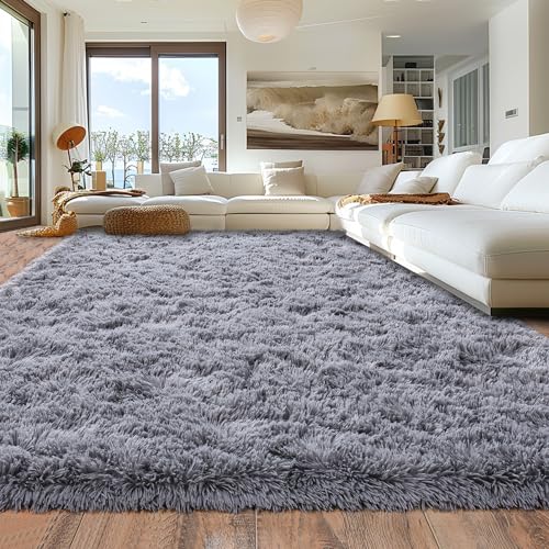 Rugs for Living Room 6x9, Soft Shaggy Modern Shag Area Rug for Bedroom, Upgrade Non-Slip Plush Fluffy Carpet for Kids Boys Girls Room Home Decor Aesthetic, Grey