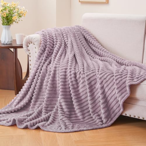 Image of BEDELITE Fleece Throw Blanket for Couch - 3D Ribbed Jacquard Soft and Warm Decorative Fuzzy Blanket - Cozy, Fluffy, Plush Lightweight Dusky Violet Throw Blankets for Bed, Sofa, 50x60 inches