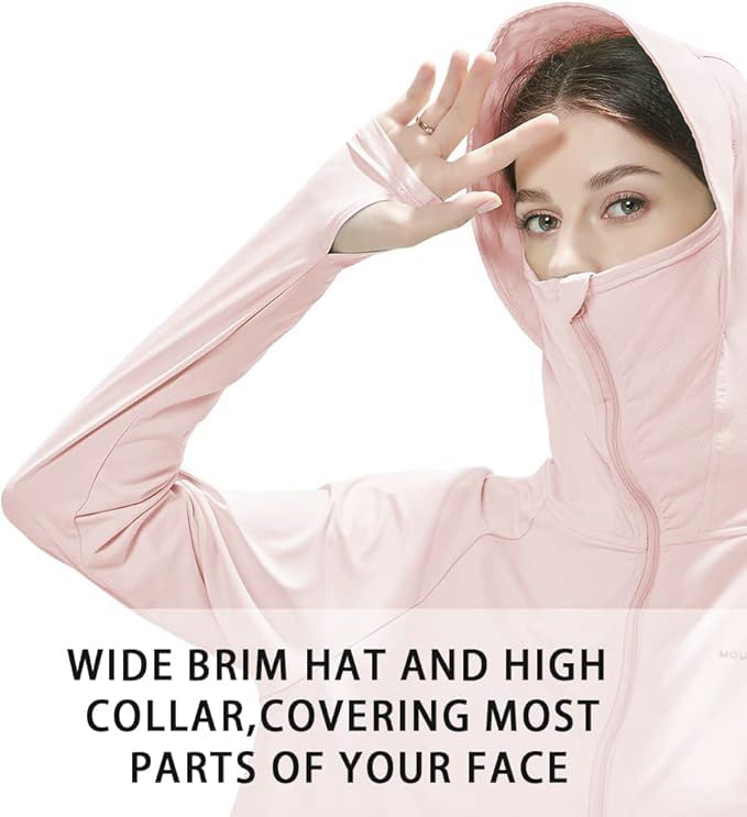 Image of Alexvyan Size-L Pink Women's UV Protection Jacket, Light weight Summer Sun Screen Hoodie with Visor, UPF 50+ Protection for Outdoors, Short Full Zipper Sun Protection Jacket- FIT 50-65 KG