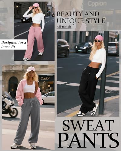Huukeay 3 Pack Women's Wide Leg Sweatpants High Waisted Baggy Pants Casual Lounge Drawstring Athletic Joggers with Pockets2