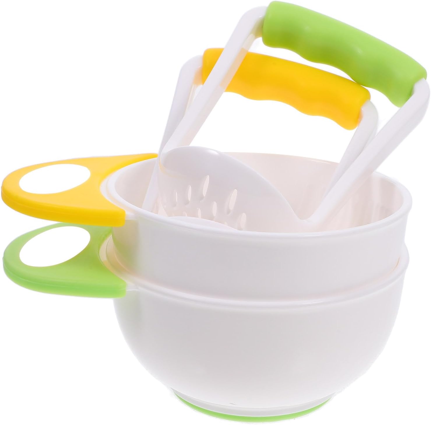 TOYANDONA 2 Sets Baby Food Grinding Bowls, Handmade Fruit and Vegetable Masher, Portable Baby Feeding Bowls for Toddlers, Green and Yellow, Pp Material, Ideal for Home and Travel