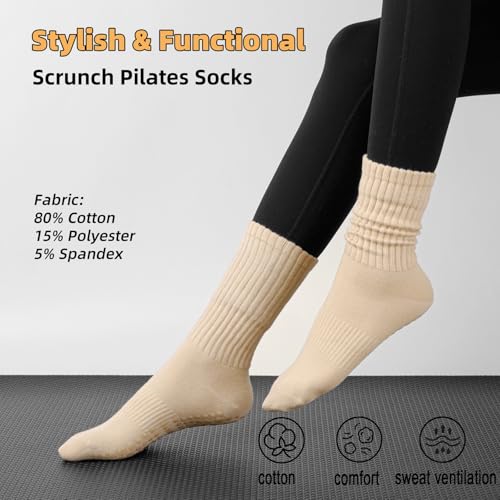 Grip Pilates Socks for Women: Non Slip Scrunch Socks for Yoga Barre4
