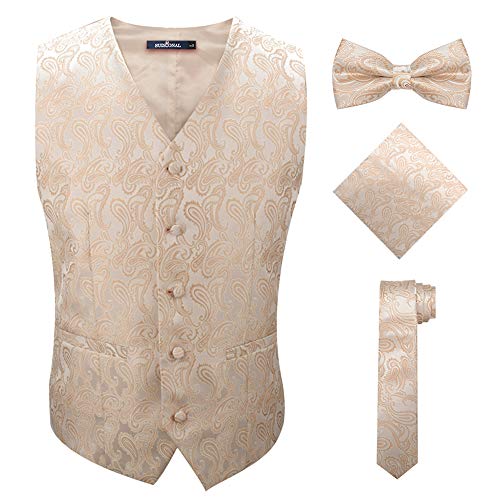Paisley 4 Pieces Precious Jacquard Paisley Suit Gold Vest for Men,Gold,3XL