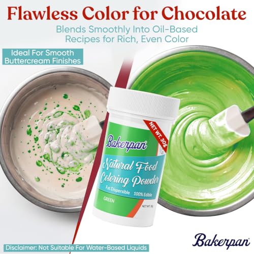 Image of Bakerpan Green Food Coloring Powder for Baking - 30g Oil Based, Artificial Dye-Free, Plant-Based, Kosher, Gluten-Free - For Buttercream, Chocolate, Candy & Cakes
