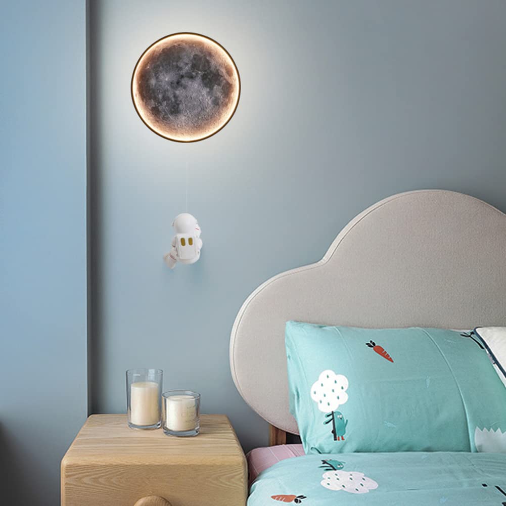 Lampada da parete a LED a forma di luna, dimmerabile, 15W, moderna, rotonda, per interni, da comodino, astronauta, illuminazione notturna per cameretta di bambini e bambine, lampada decorativa per so
