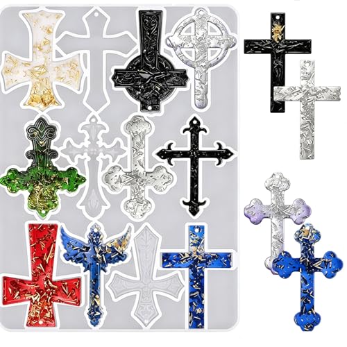 12 Cavity Cross Resin Molds Silicone Cross Molds for Epoxy Resin Silicone Molds for Pendant Keychain Casting Mold for DIY Craft