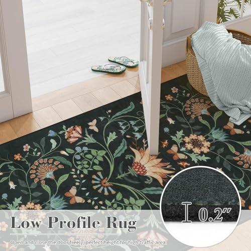 Image of Rugcomf Runner Rug for Hallways Kitchen Rug Non Slip 22 * 45 cm Washable Rugs with Rubber Backing Soft Floral Carpet Runner for Hallways, Kitchen, Laundry, Bedroom, Bathroom(Green)