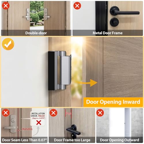 Image of Home Security Door Lock, 2 Pack Childproof Door Reinforcement Lock with 3 Inch Stop Withstand 800 lbs for Top Front Inward Swinging Door, Upgrade Flip High Night Lock to Defend Your Home Kids