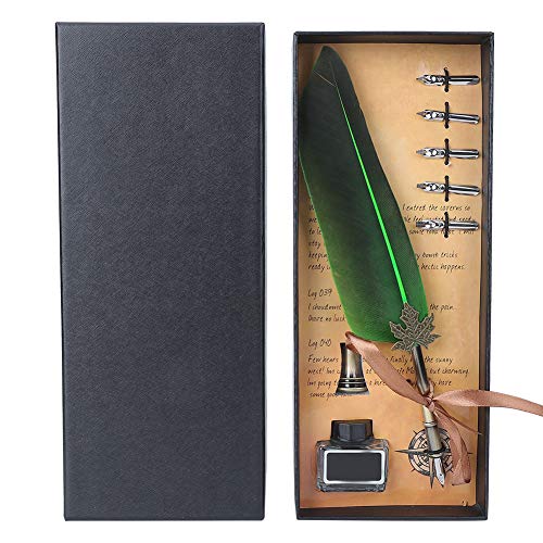 Kits de Caligrafía para Principiantes, Juego de Pluma y Tinta, Juego de Pluma Brillante, Pluma de Inmersión de Caligrafía Antigua con Botella de Tinta, 5 Puntas, Base de Soporte