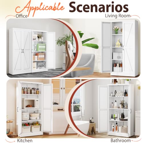 Image of PAOFIN 63 inch White Metal Storage Pantry Cabinet