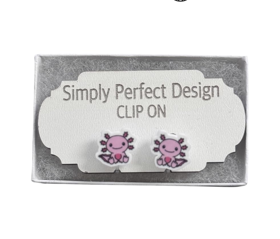 Simply Perfect Design Hypoallergenic Axolotl Clip-On Earrings for Women - Cute Pink Kawaii Animal Jewelry - No Piercing Required - Lightweight Handcrafted Acrylic Gift for Sensitive Ears