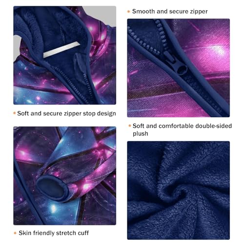 Blue and Pink Triangles Toddler Fleece Jacket Girl Boys Hooded Fleece Jacket Coat Warm Outwear Zip-up 3-10T3