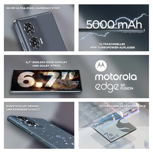 Motorola Moto Edge50 Fusion Smartphone avec écran FHD+ pOLED appareil photo 50 MP 8 5000 mAh chargeur Android 14 forêt avec coque de protection et support pour téléphone - vue 3