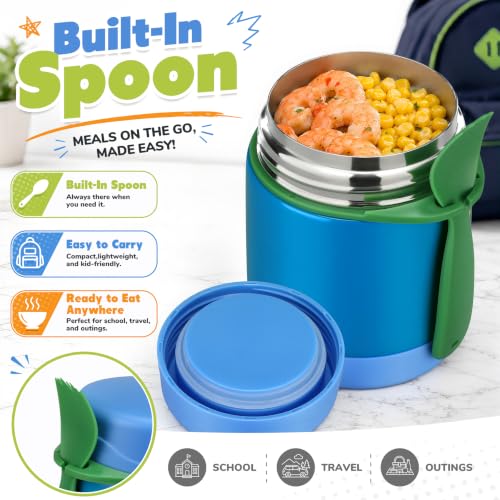 Image of 10oz Soup Thermo for Hot Food Kids,Lunch Thermo Kids Food Jar with Spoon Hot Insulated Food Containers,Leak Proof Stainless Steel Wide Mouth Lunch Food Jar for School(Blue)