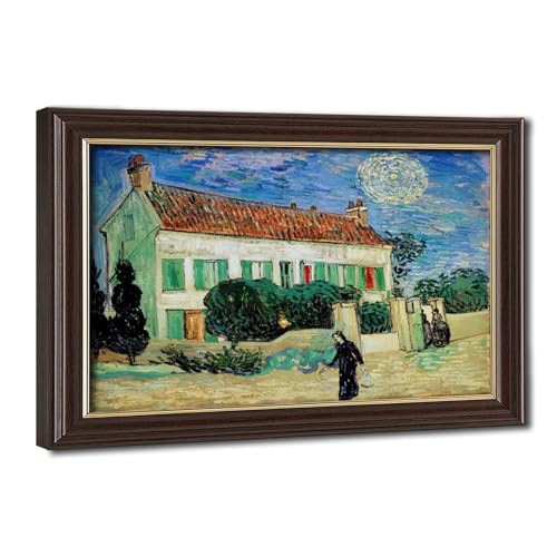 Impression sur toile Van Gogh maison blanche la nuit avec cadre suspendu 20x30