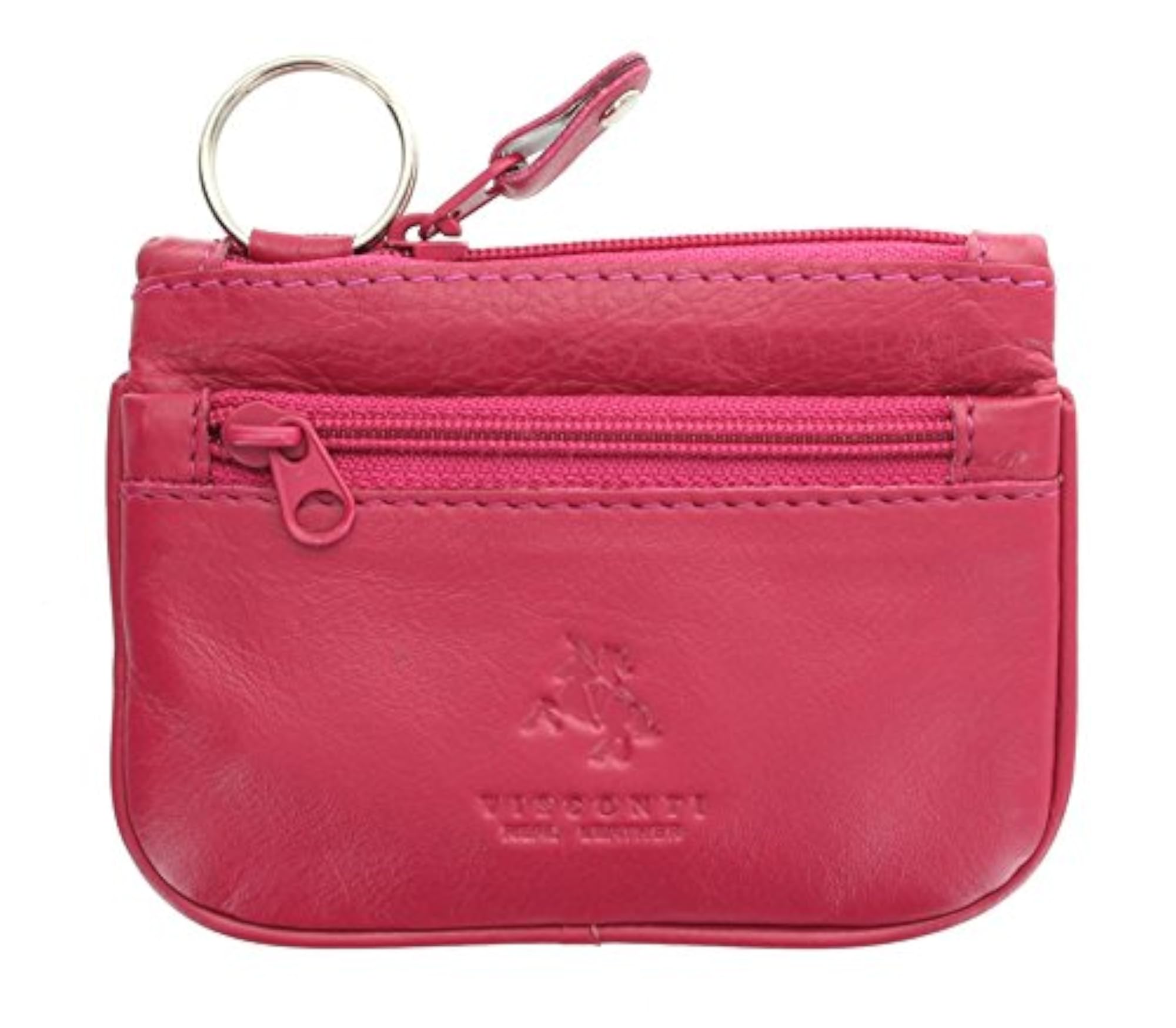 Fuchsia Leather Zip Top Coin Purse/Keycase