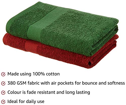 Image of Amazon Brand - Solimo 100% Cotton 2 Piece Bath Towel Set, 380 GSM (Brick Red, Mint Green) Cotton 4 Piece Hand Towel Set, 380 GSM (Twilight Blue, Coral Pink)