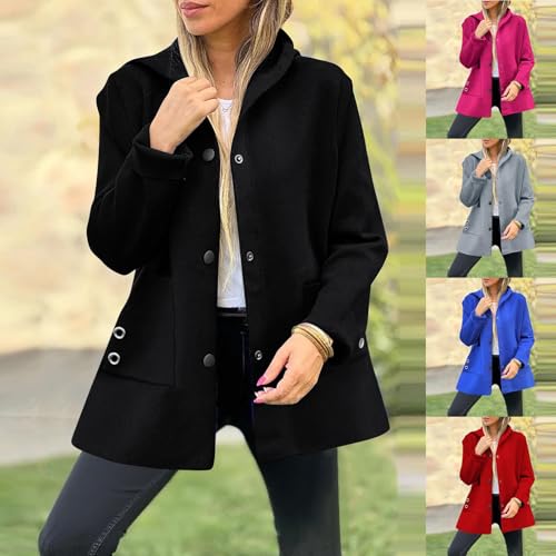 HGps8w Women's Wool Blend Hoodies Plus Size Winter Single Breasted Elegant Trench Pea Coat with Pockets2